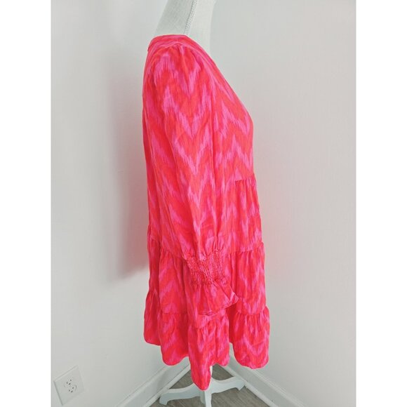 Pomander Place Tuckernuck Pink Ikat Kenzo Chevron V-Neck Mini Swing Dress Large - Picture 8 of 15